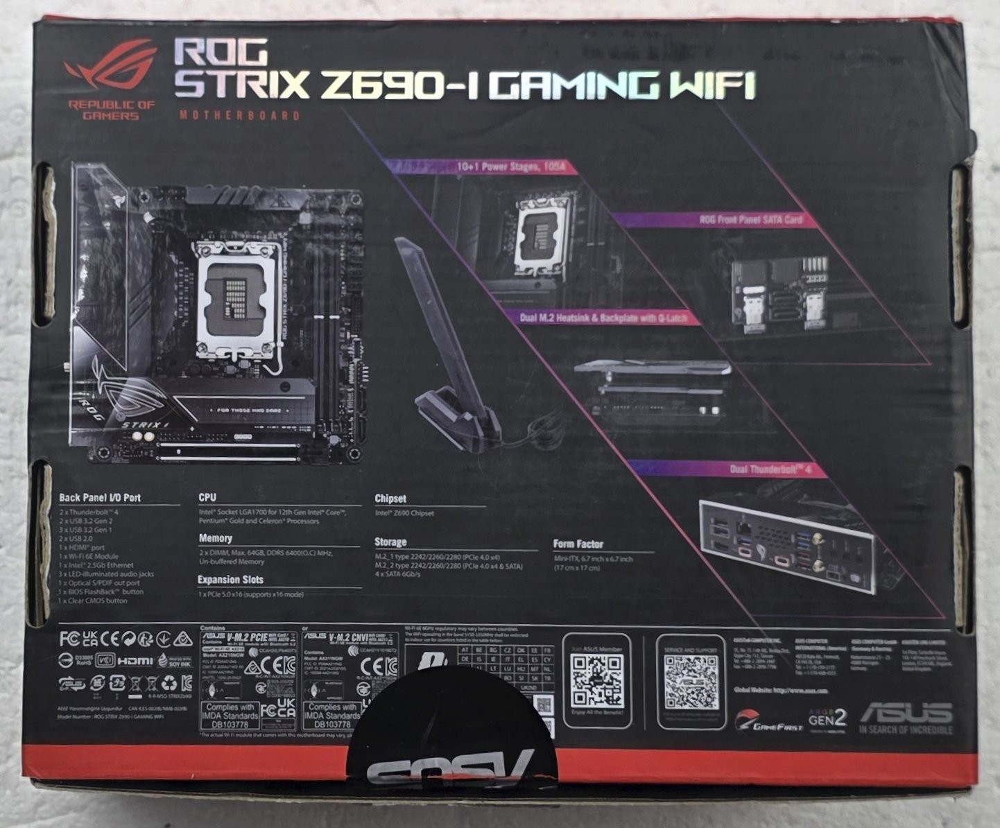 ASUS ROG Strix Z690-I Gaming WiFi LGA 1700 DDR5 PCIe 5.0 Mini-ITX Motherboard