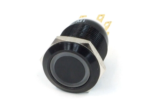 Phobya Vandalism / Bell Push Button 19mm Aluminium Black, Red Ring Illuminated