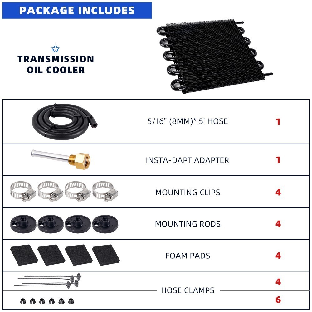 10 Pass Aluminum Remote 5/16″ Engine Oil Cooler Radiator w/Hose Mounting Kit