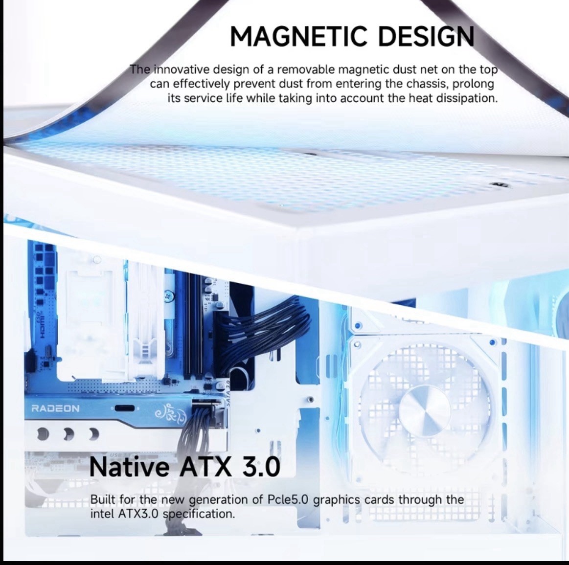 MLOONG X-Dragon ATX 3.0 Tempered Glass Case, Magnetic Filter, USB/Audio