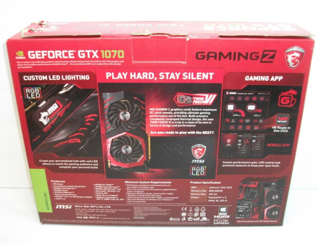 MSI NVIDIA GeForce GTX 1070 Gaming Z 8GB GDDR5 Graphics Card