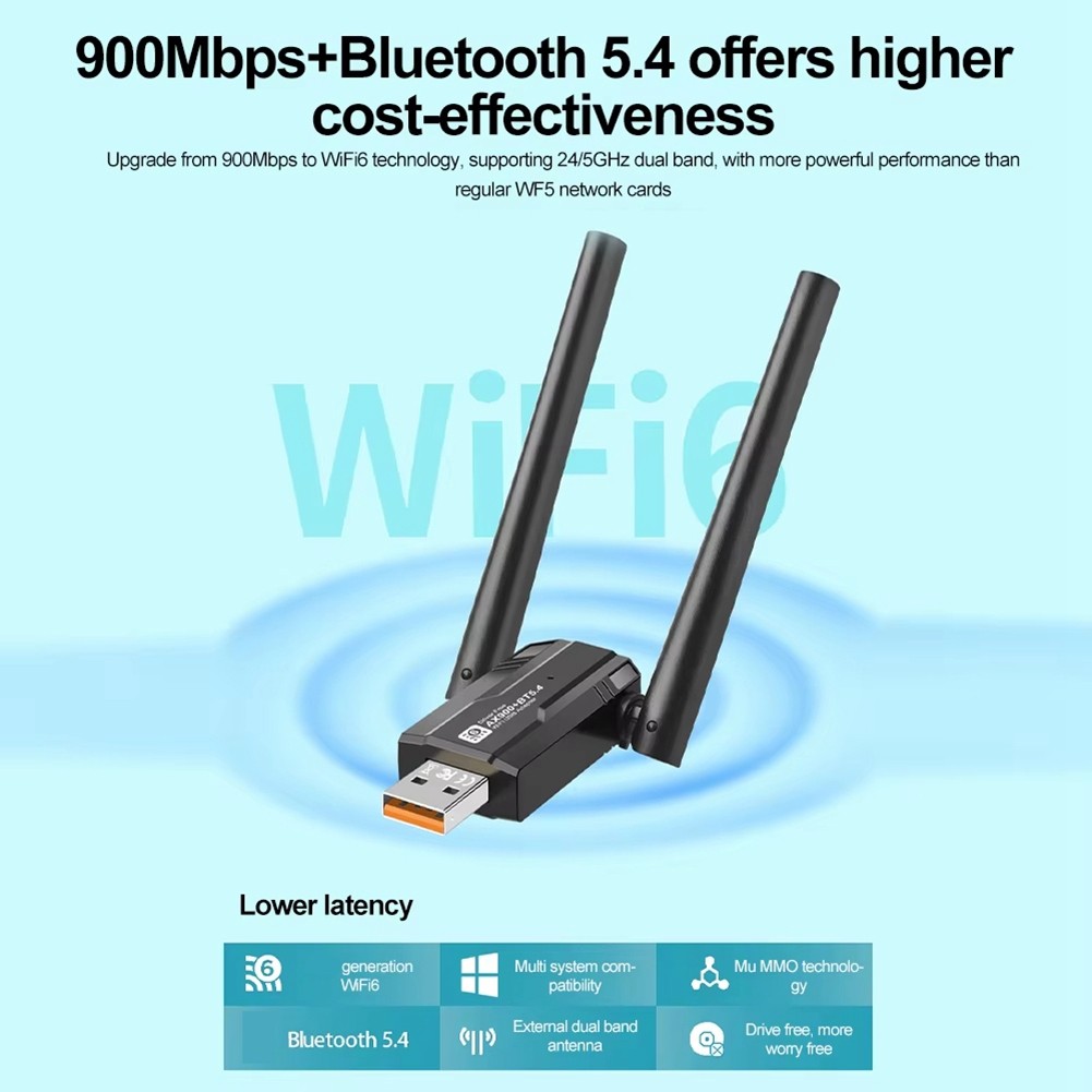 AX900 USB WiFi6 Adapter 2.4G/5Ghz Bluetooth 5.4 USB Dongle 900Mbps WLAN5296
