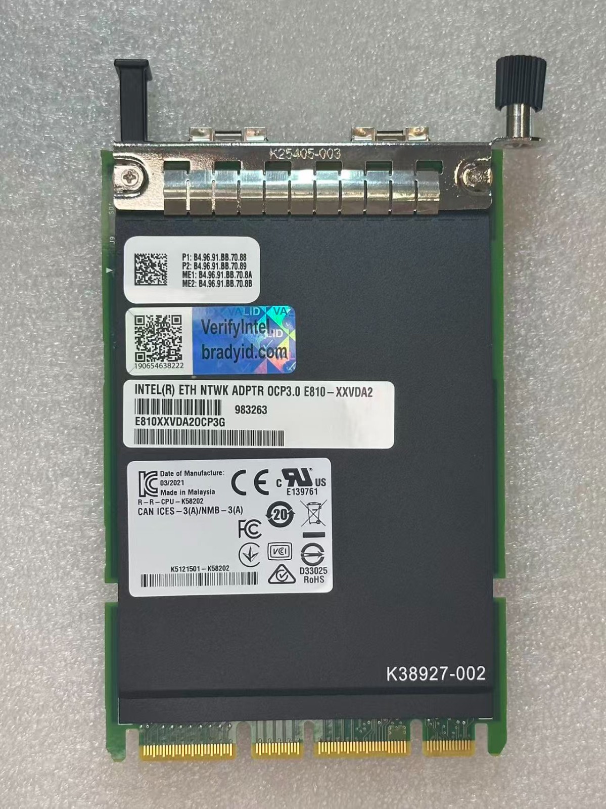 Used Intel E810-XXVDA2 2x 25/10/1GbE SFP28 OCPv3 Network Adapter E810XXVDA2OCP3G