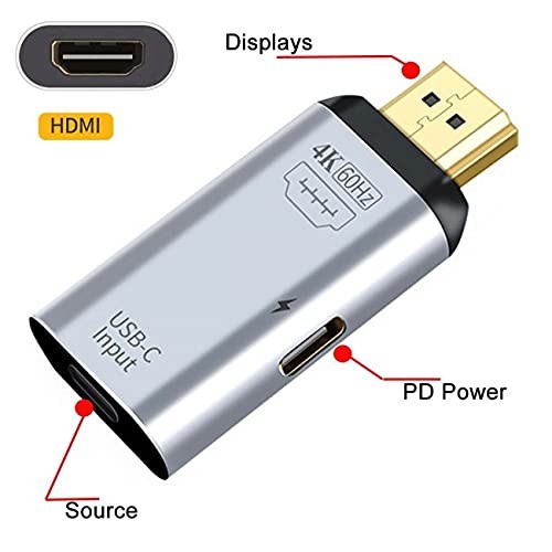 NFHK USB-C Type C Female Source to HDMI Sink HDTV & PD Power Adapter 4K DP