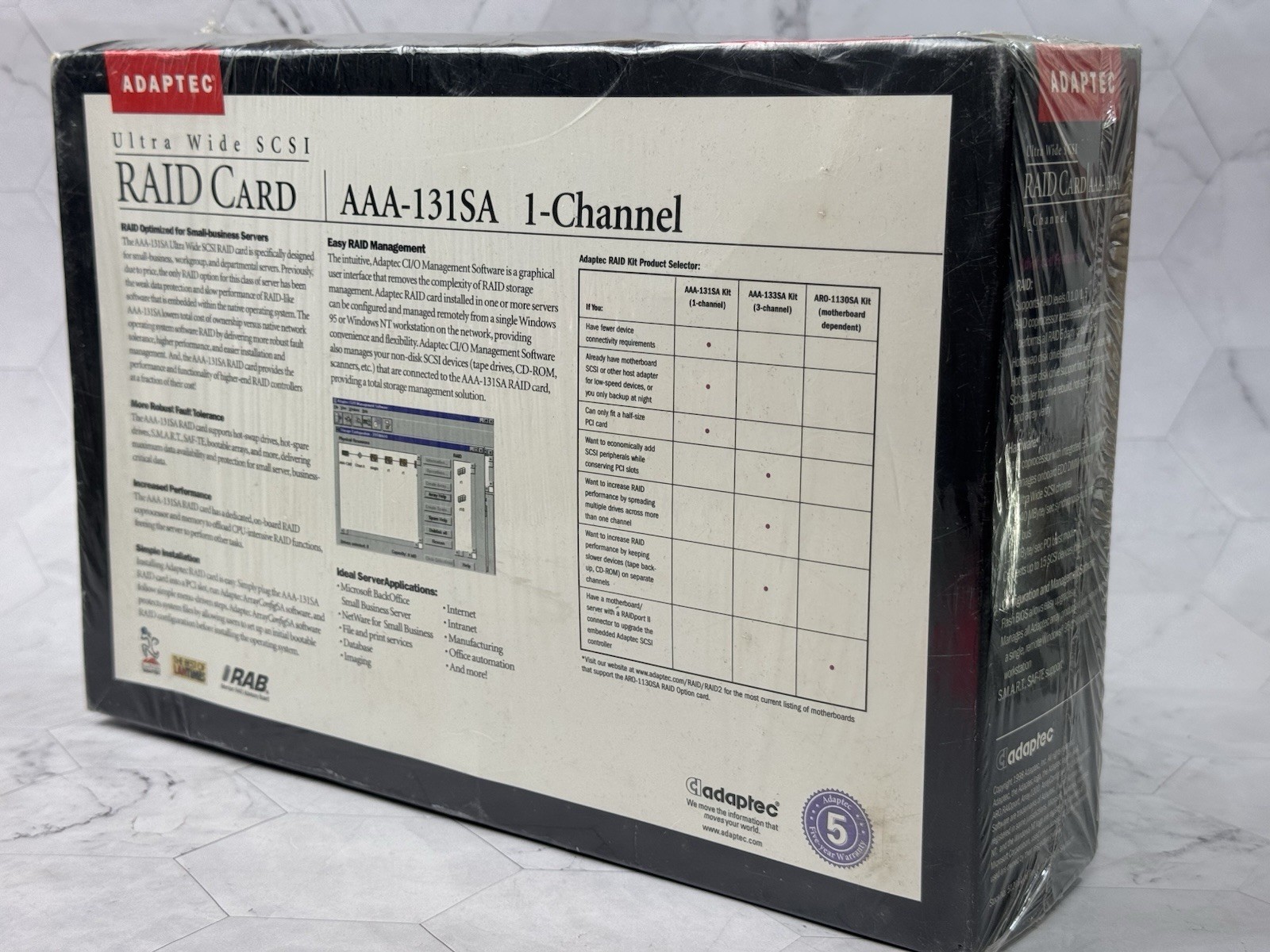 Adaptec SCSI RAID Card AAA-131SA Kit 1- Channel NEW In Box Made In Singapore