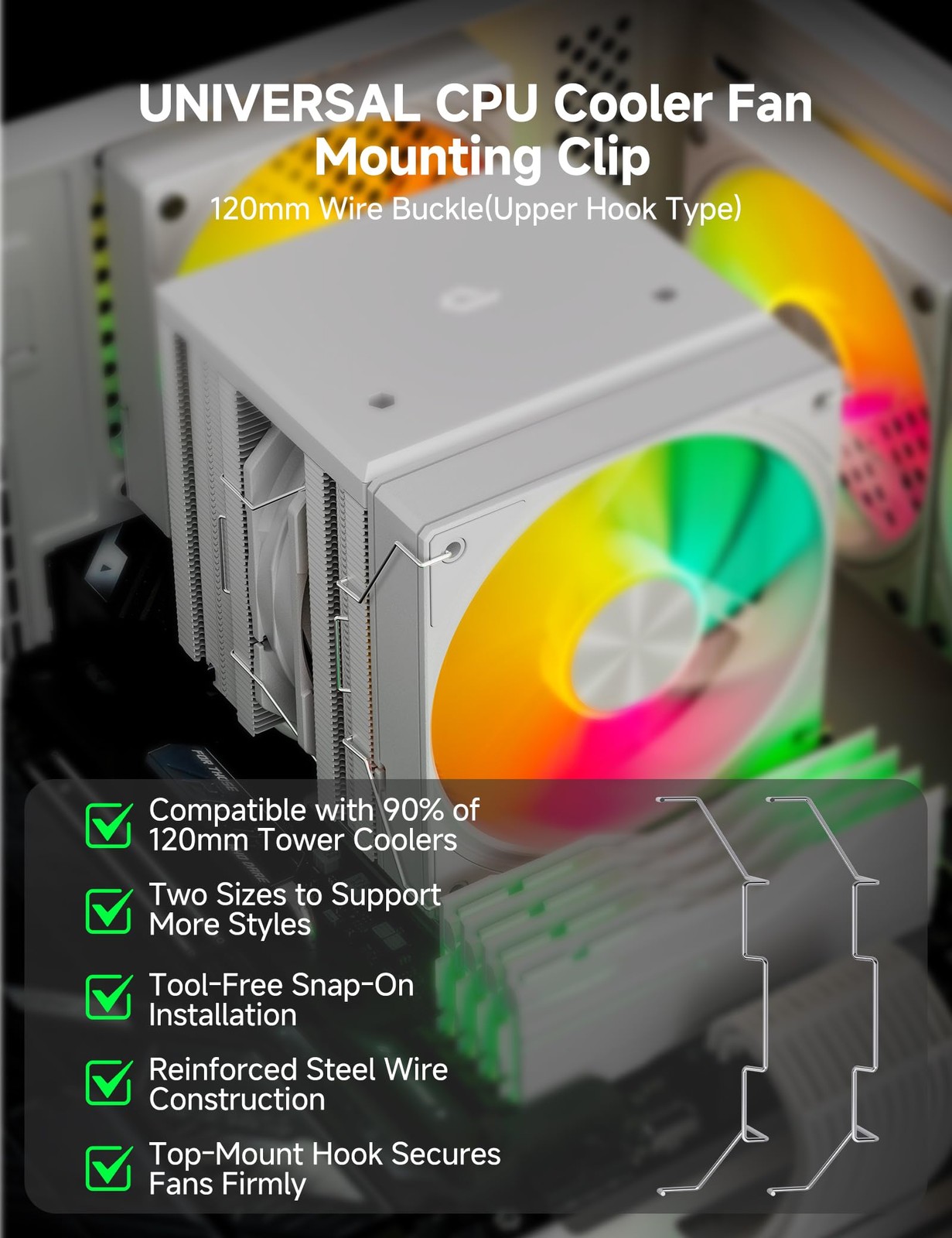 Universal 120mm CPU Fan Mounting Clips Kit – Stainless Steel Wire Silver