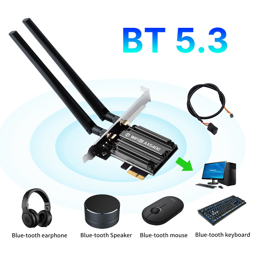 MT7922 WiFi6E PCIe WiFi Card Tri-Band 5400Mbps Bluetooth5.3 802.11ax Desktop