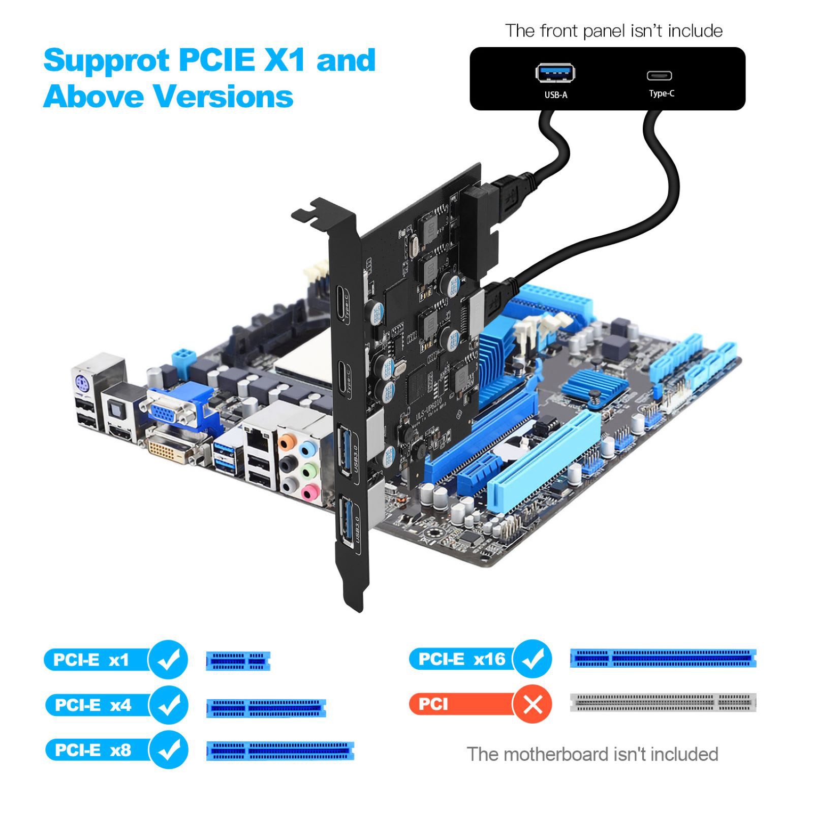 1PC 4-Port USB-C/A Expansion Card PCIe X1/X4/X8/X16 5Gbps Transfer Plug-N-Play
