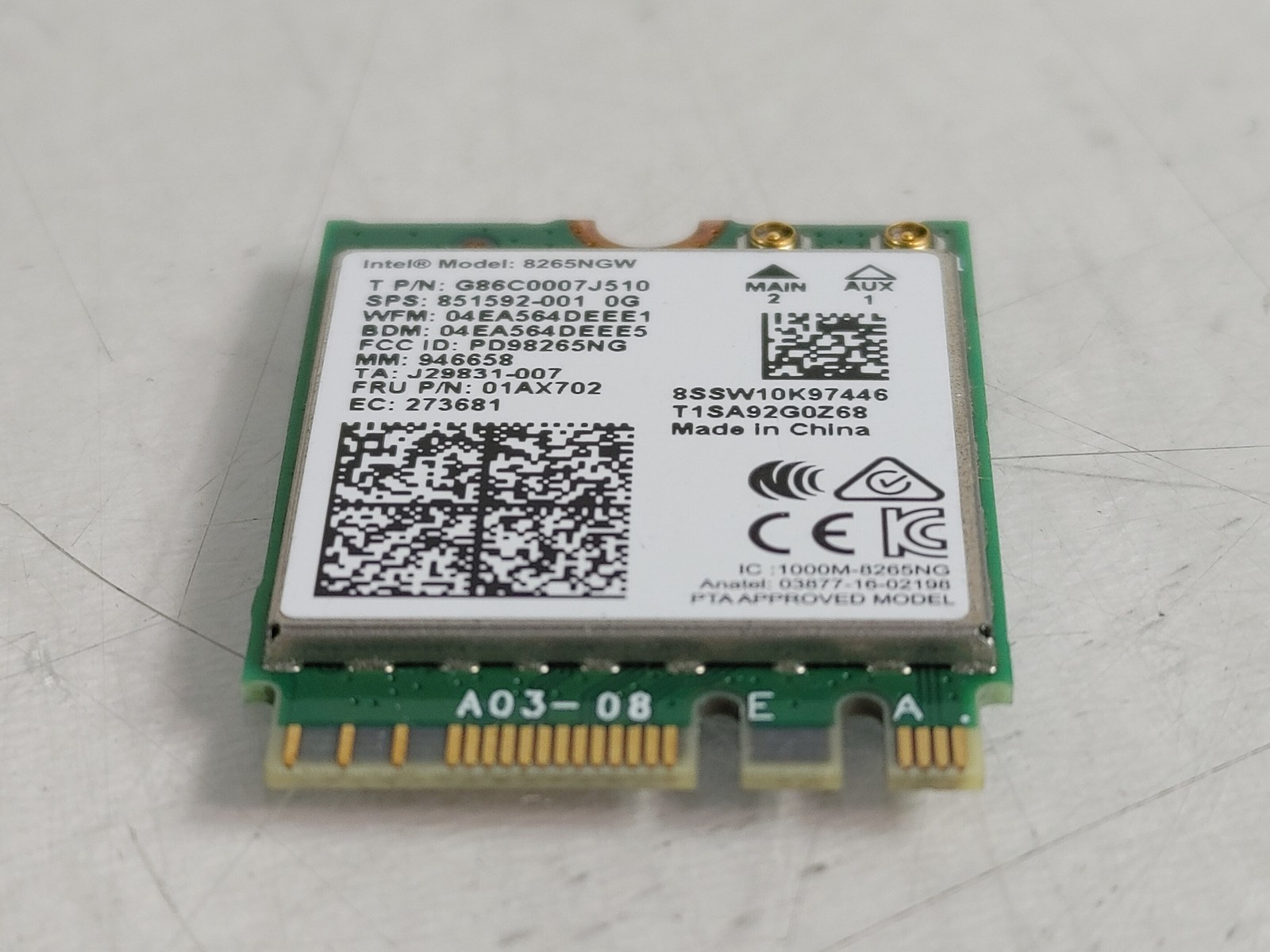 Lenovo 01AX702 Wireless AC-8265NGW 802.11ac M.2 WiFi + Bluetooth