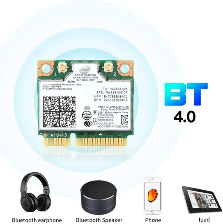 7260HMW Mini PCIe WiFi Card Dual Band AC1200Mbps BT4.0 for PC Laptop Win7/8/10