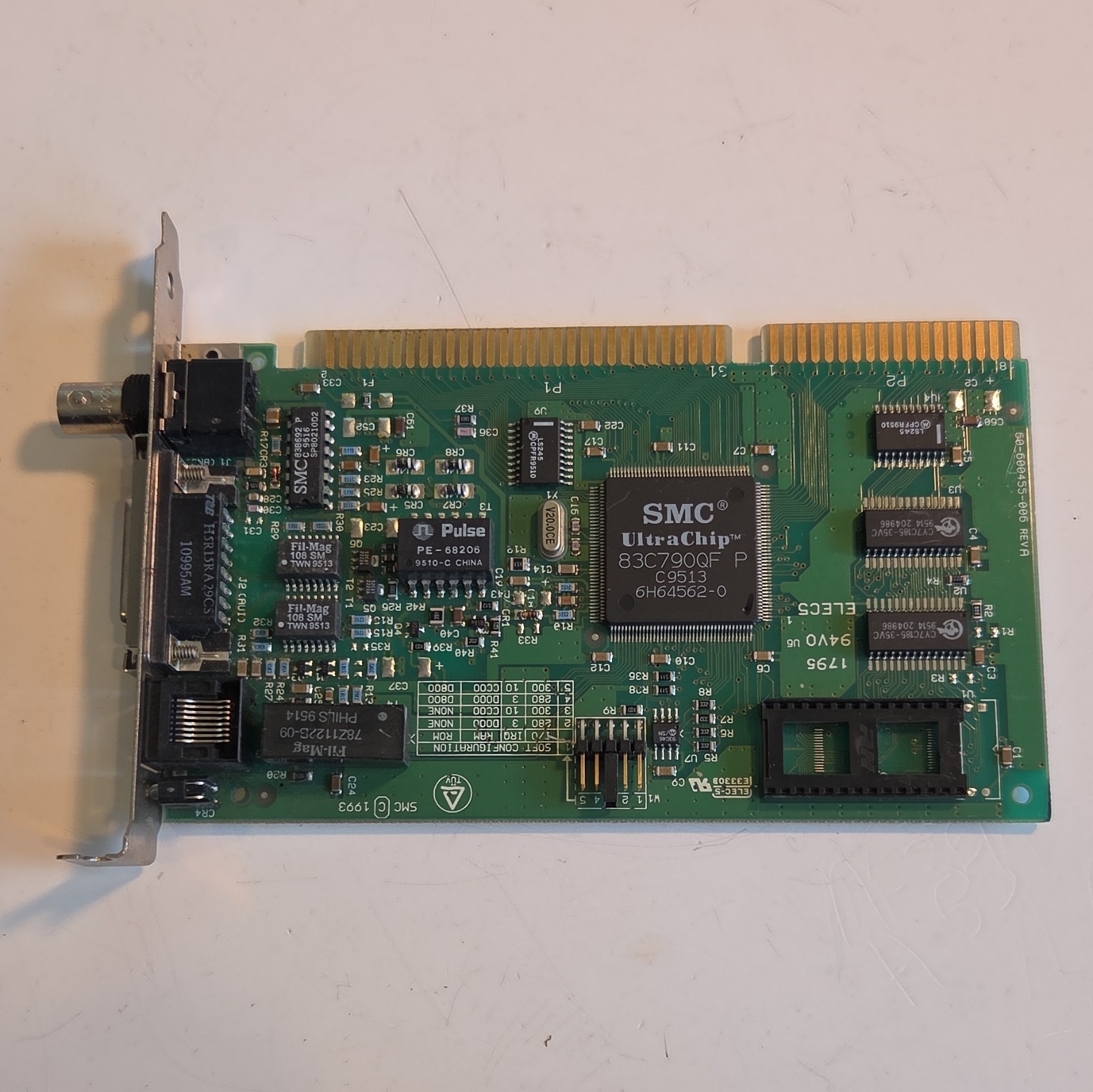 SMC EtherEZ Elite16 Ultra 8216C ISA Ethernet Network Card RJ45 BNC AUI Vintage