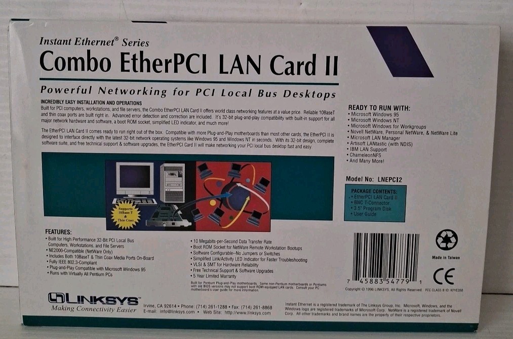 Linksys ISA NE2000 LNE2000T ETHER16 ethernet lan card NEW FACTORY BOX 10BT RJ45