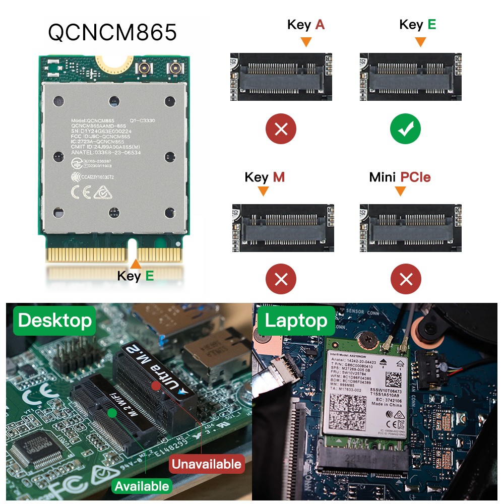 WiFi7 QCNCM865 M.2 Wireless Card Tri-Band 5.8Gbps BT5.3 802.11ax Network Adapter