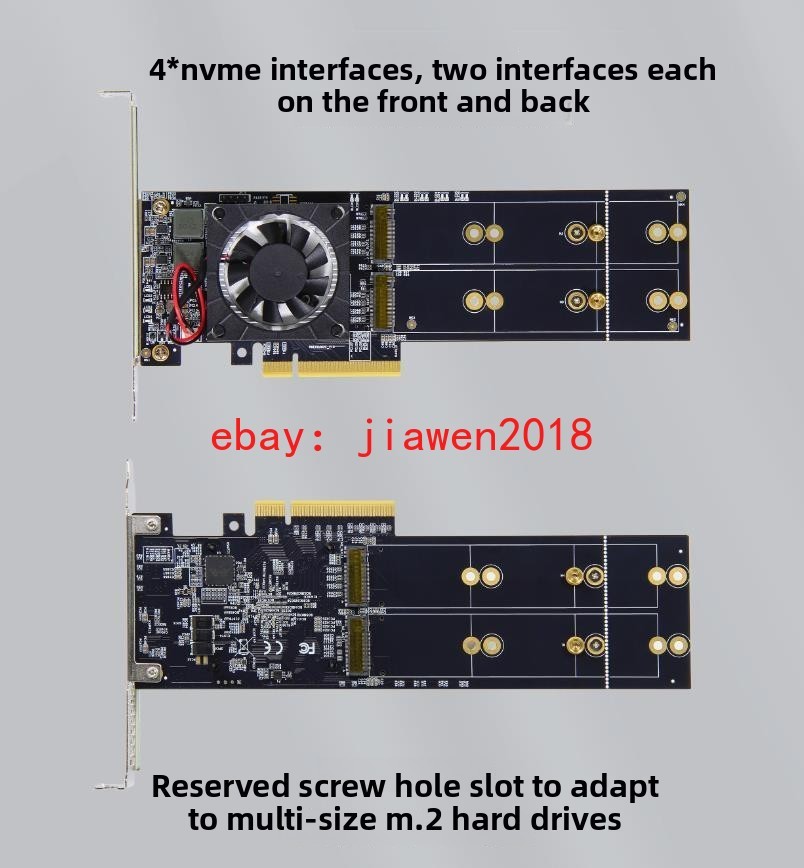 PCIe 3.0 X8 To 4* M.2 NVMe SSD Adapter Card with PLX PEX8747 IT Mode US