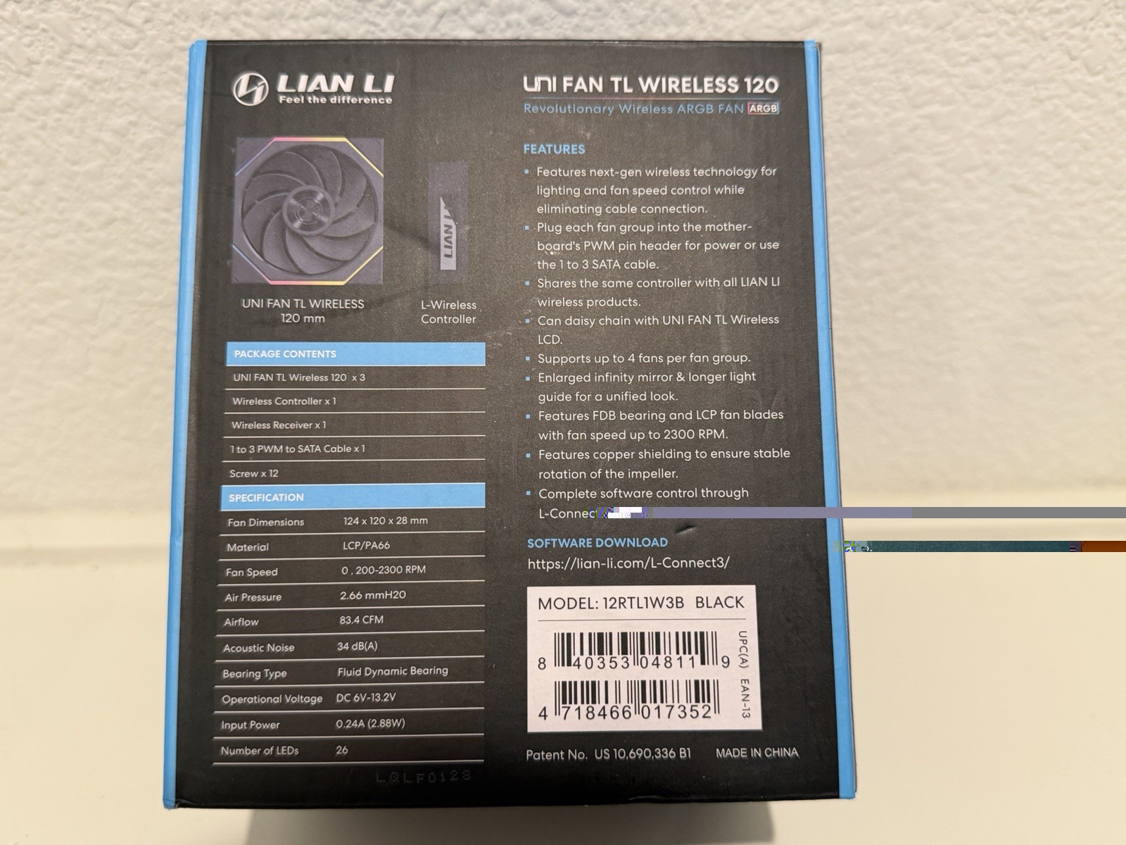 Lian Li UNI FAN TL Wireless 120mm Reverse Blade ARGB Black 3-Pack 4-Pin