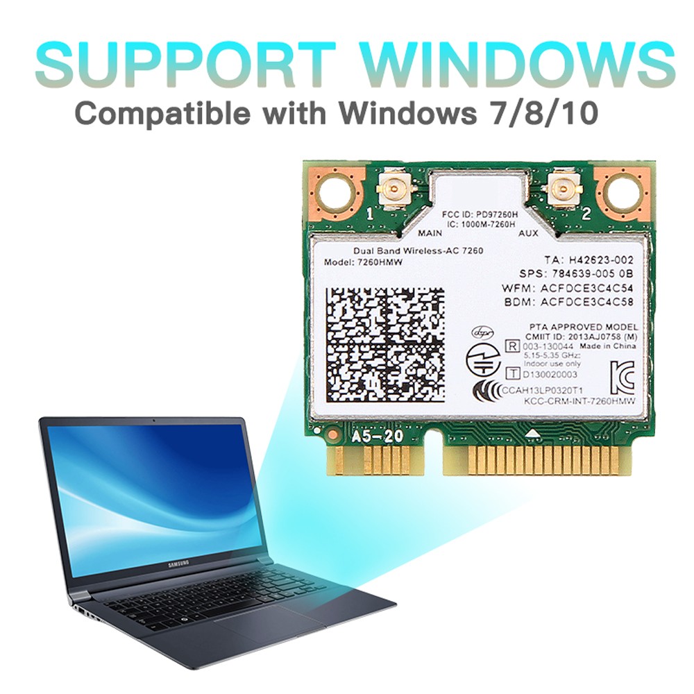 Intel Wireless-AC 7260 Mini PCIe wifi Card 2.4G/5GHz Wireless BT4.0 Network Card