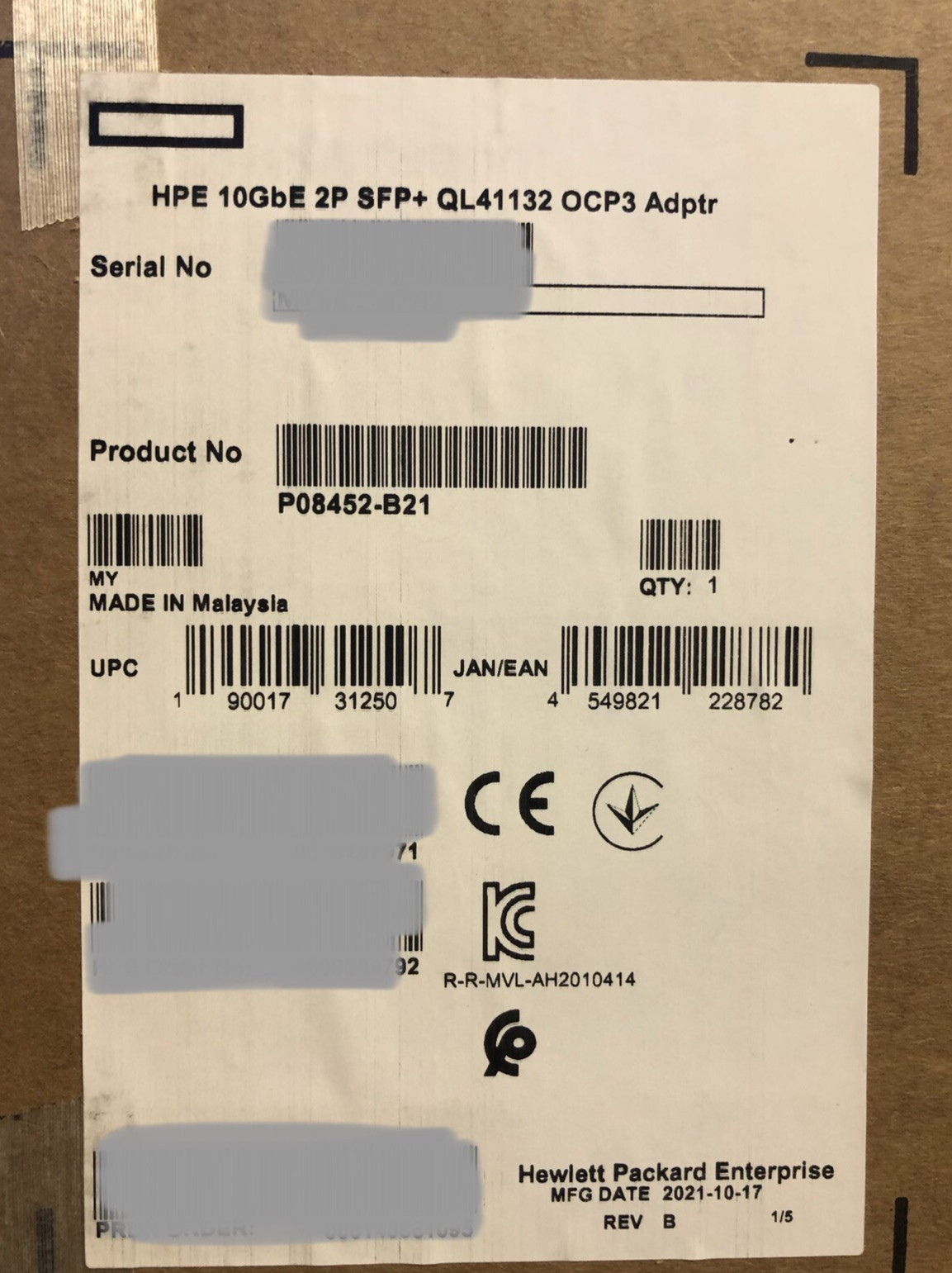 HPE Marvell 10GbE 2P SFP+ QL41132 OCP3 Network Adapter NIC 2 Port 10GE 10Gb