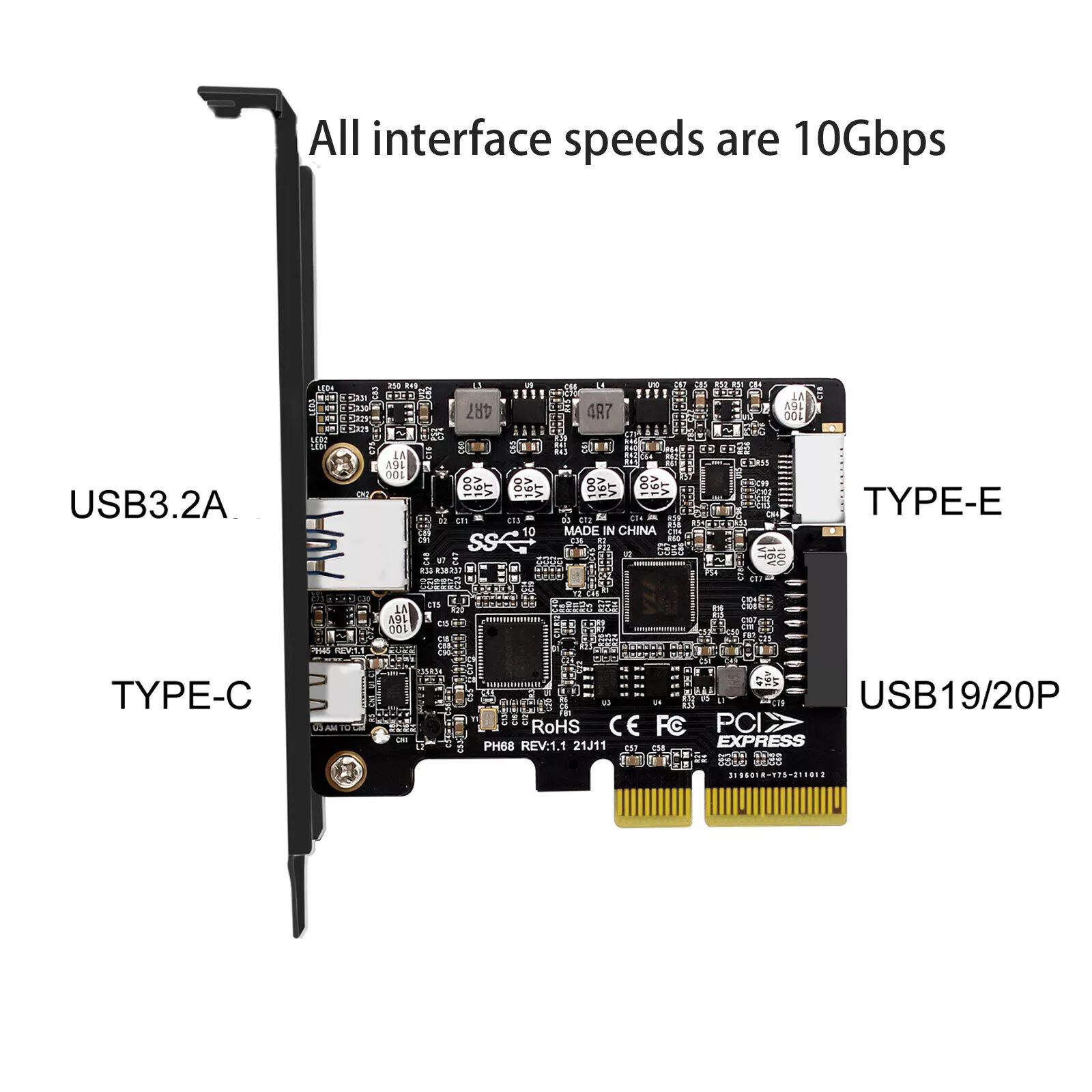 PCIe to USB 3.2 Gen2 Adapter 10 Gbps Expansion Card With Dual 2.2A Ports