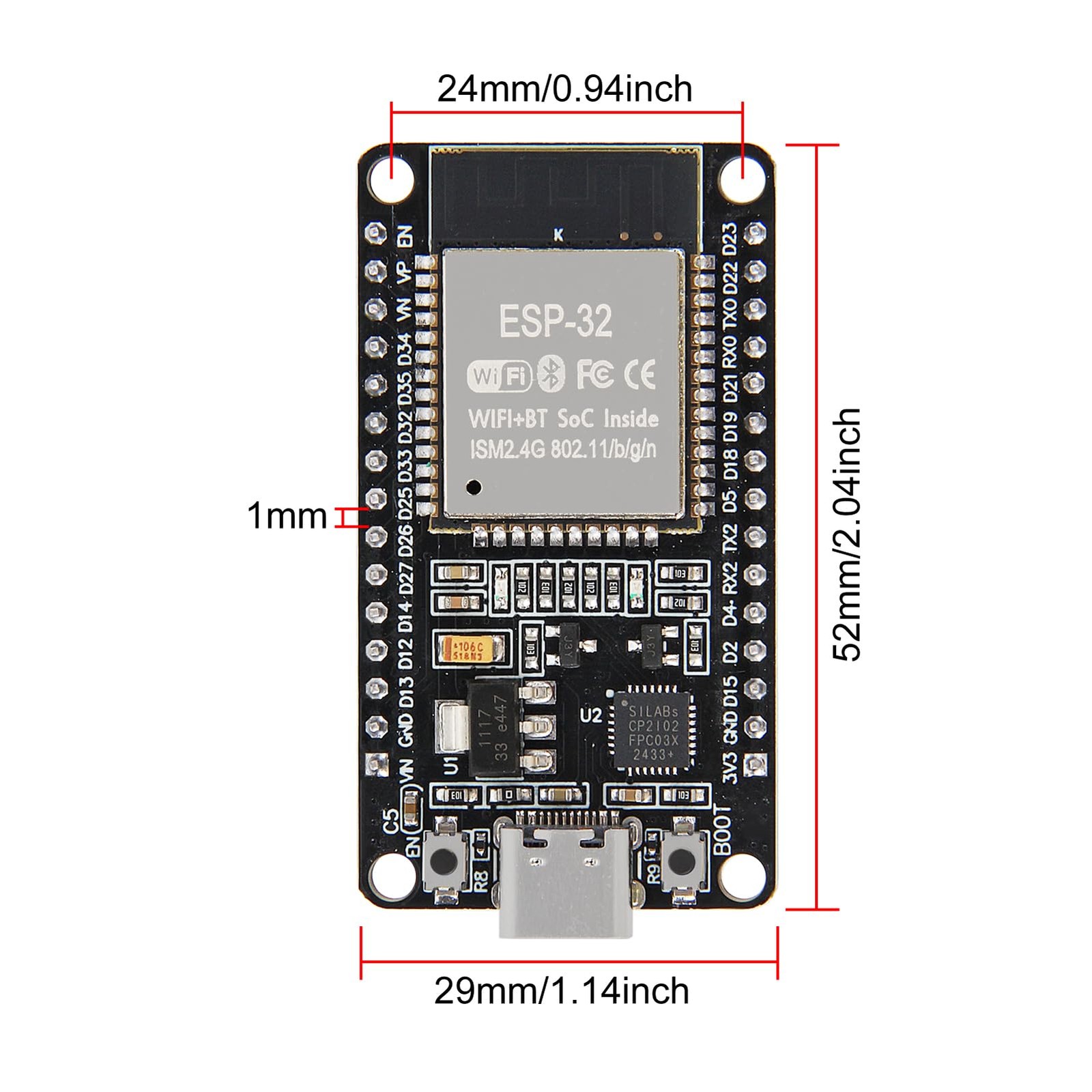 AITRIP 1PCS Type-C ESP32 ESP-WROOM-32 Development Board WiFi + Bluetooth CP2102