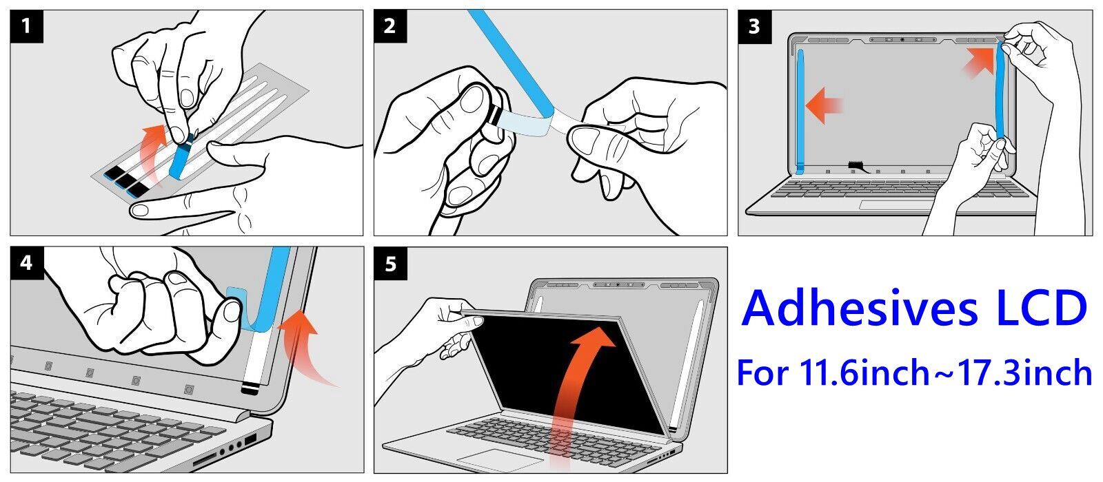 Laptop LCD Panel Adhesive Strips Tapes Sticky Double-Sided Easy Pull Tape Set 5