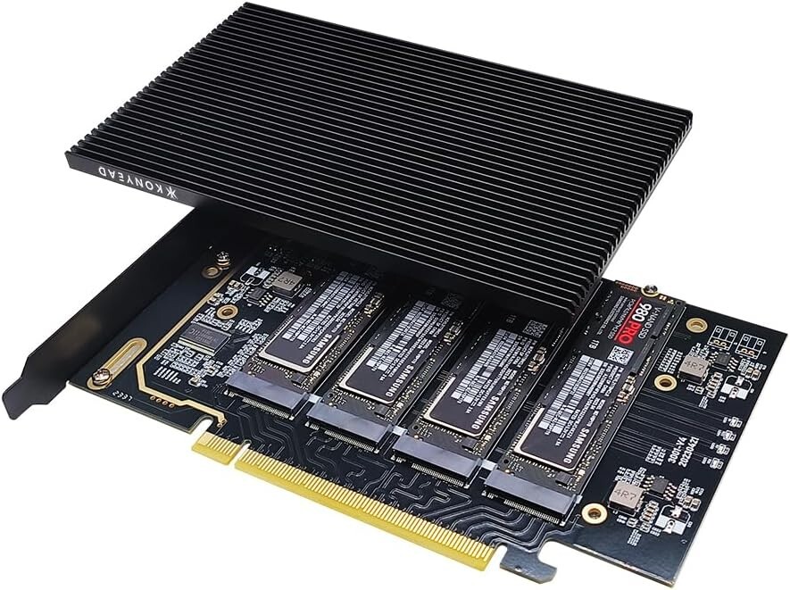 PCIe 4.0 Expansion Card for 4 NVMe M.2 SSDs with Heatsink – High Speed=$