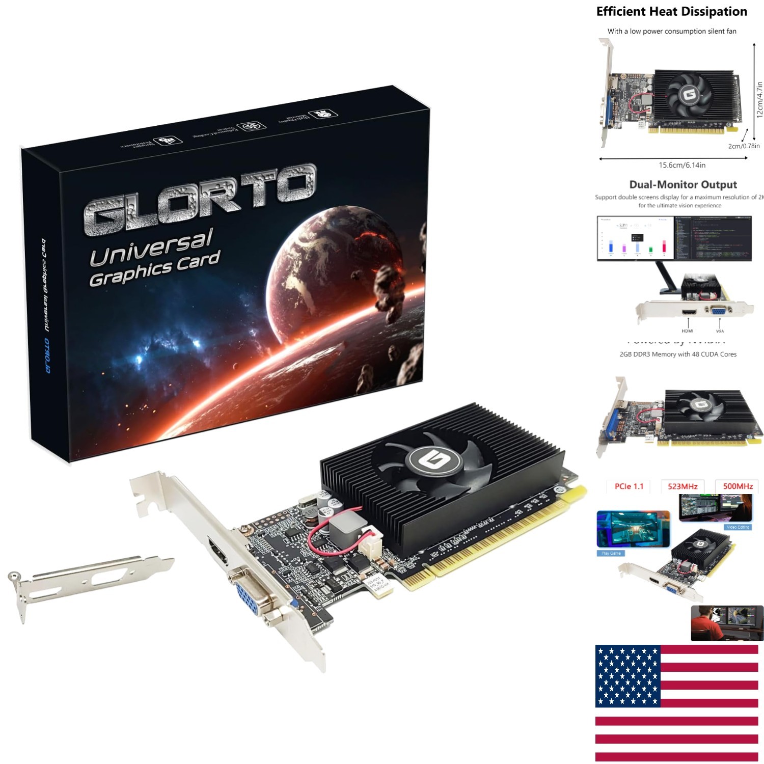 Entry-Level NVIDIA GeForce GT 610 Low Profile Card – HDMI/VGA, Win11 Compatible
