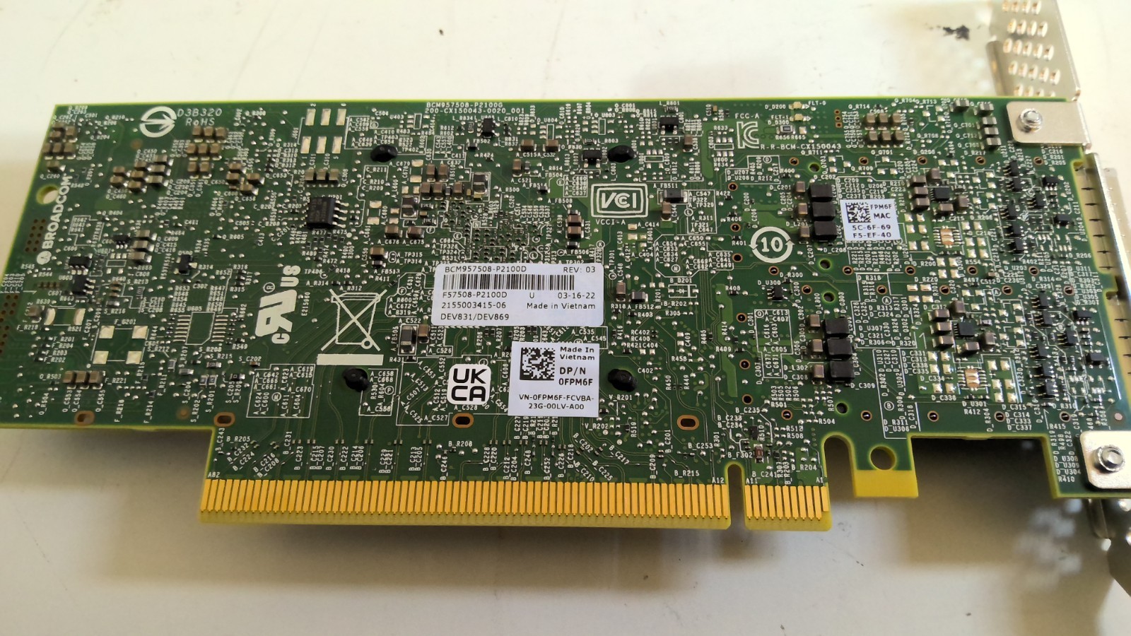 Dell FPM6F Broadcom 57508 Dual Port 100 GB/s QSFP56 PCIe 4.0 X16 Network Adapter