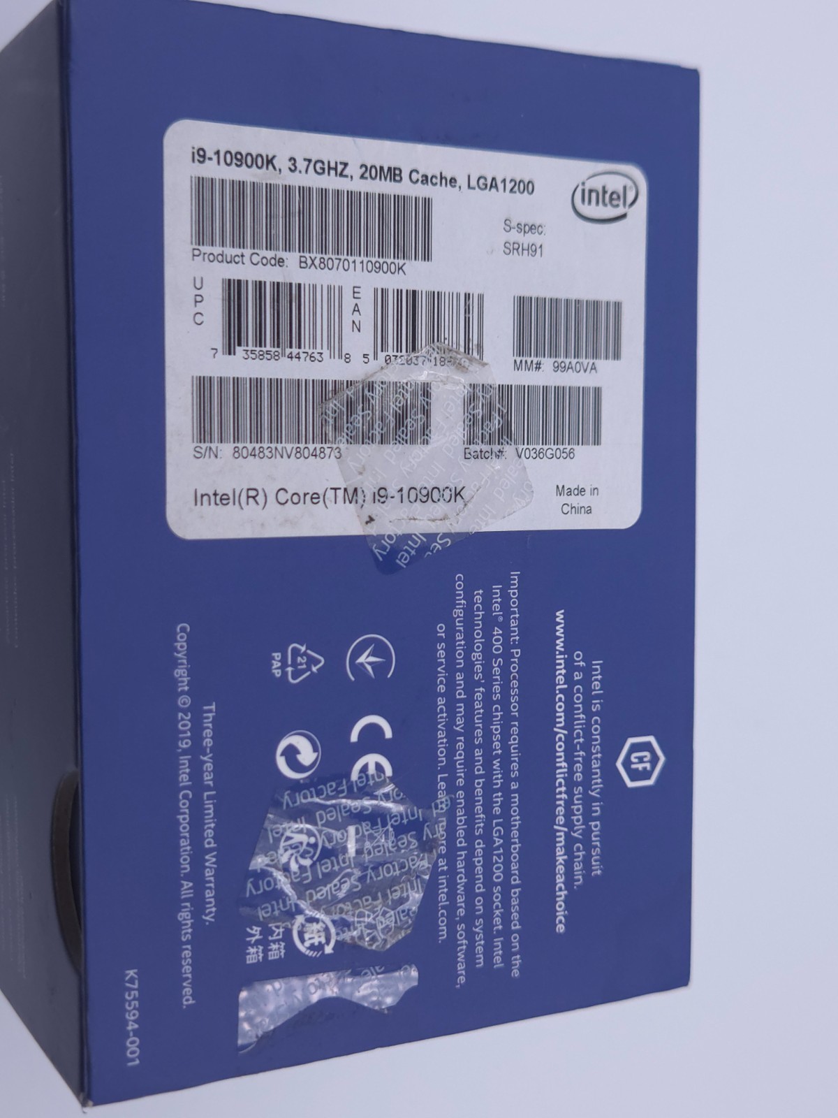 Intel Core I9 10th Gen Box Only.. CPU not INCLUDED