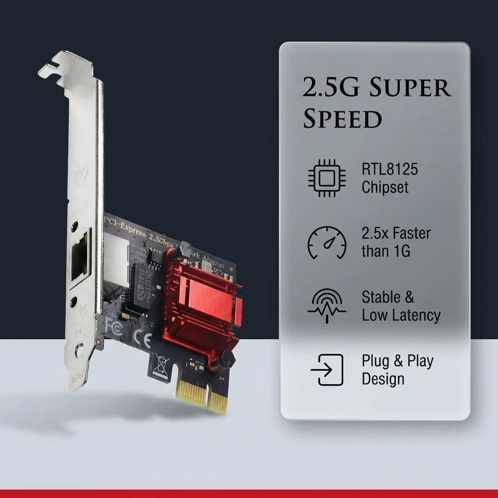 2.5GB PCIe Network Card 2.5G NIC RTL8125B 2.5GBaseT 2500/1000/100Mbps RJ45