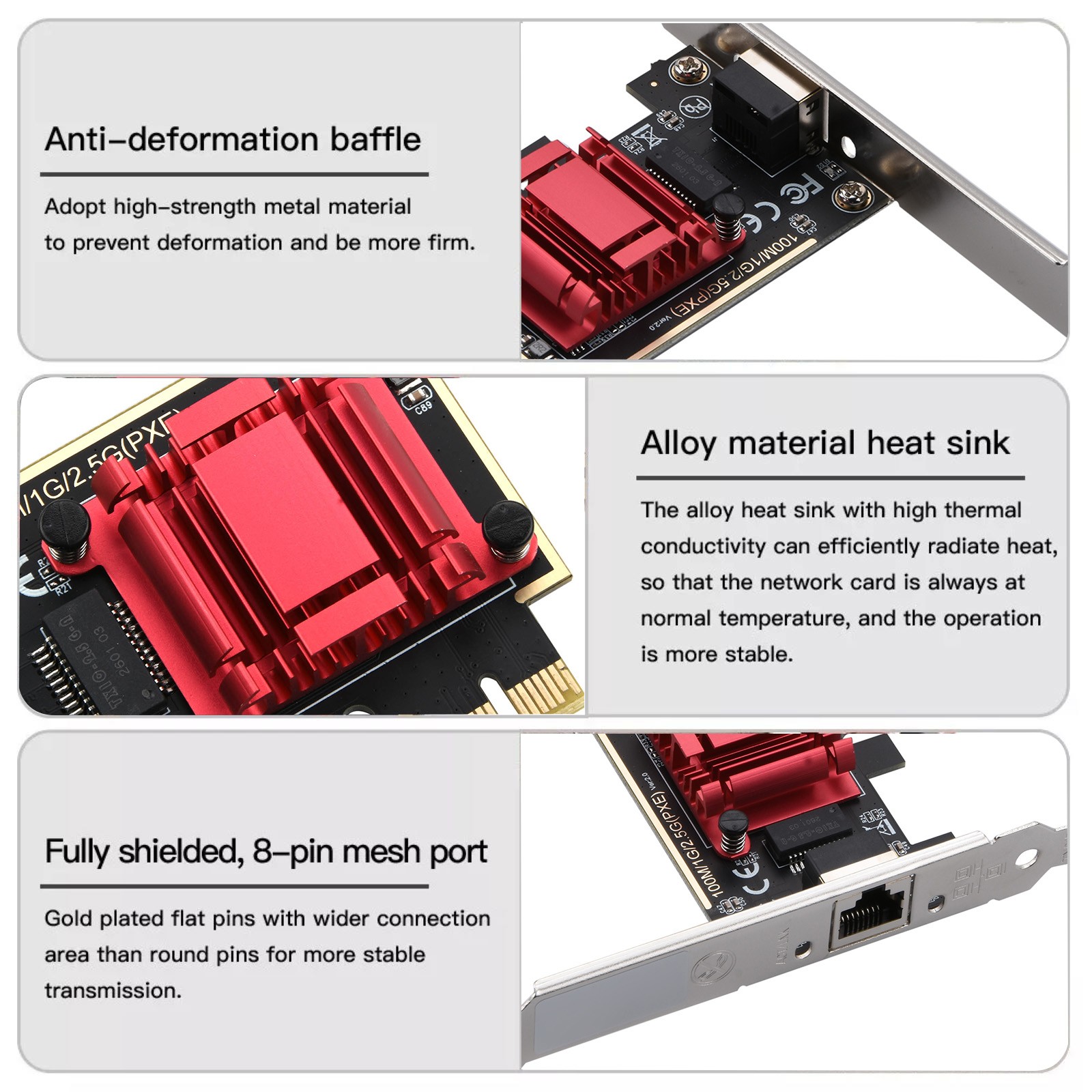 2.5G PCI-E To RJ45 Network Adapter Card RTL8125 Chip 2.5Gbps For Win7/8/10/11