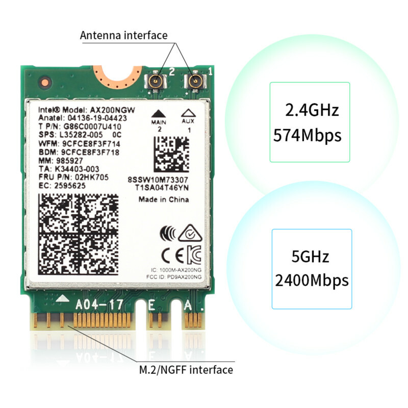 Wifi 6 Intel AX200 NGFF M.2 Dual Band BT 5.2 Wireless Network Card with Antennas