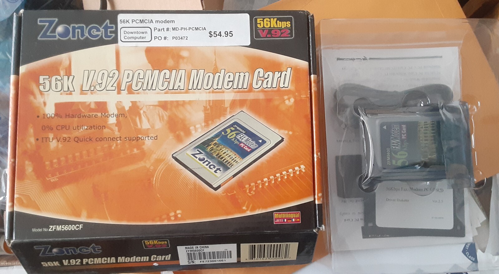 VINTAGE Zonet ZFM5600CF 56K V.92 PCMCIA FAX-Modem PC Card – New – Open Box