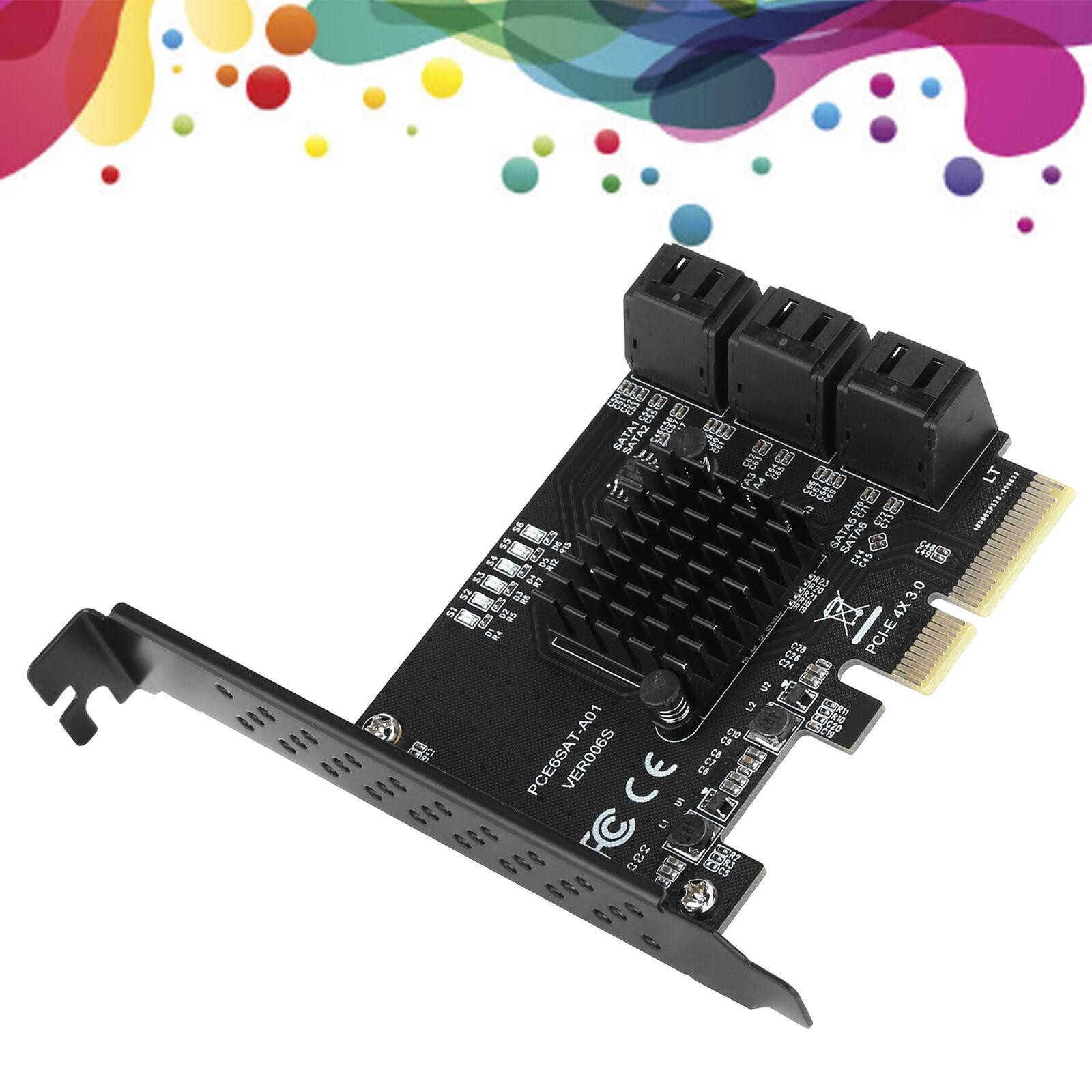 6 Port PCI-E Expansion Card Board Adapter PCI-E x4x8x16 6G SATA3.0 For ASMedia