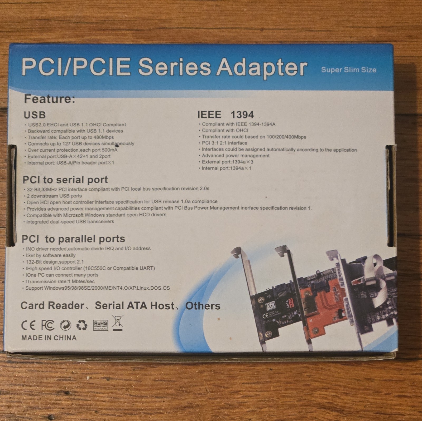 SpeedByte PCI/PCIE Series Adapter IE1394 USB/Serial/Parallel Ports Gbit Ethernet