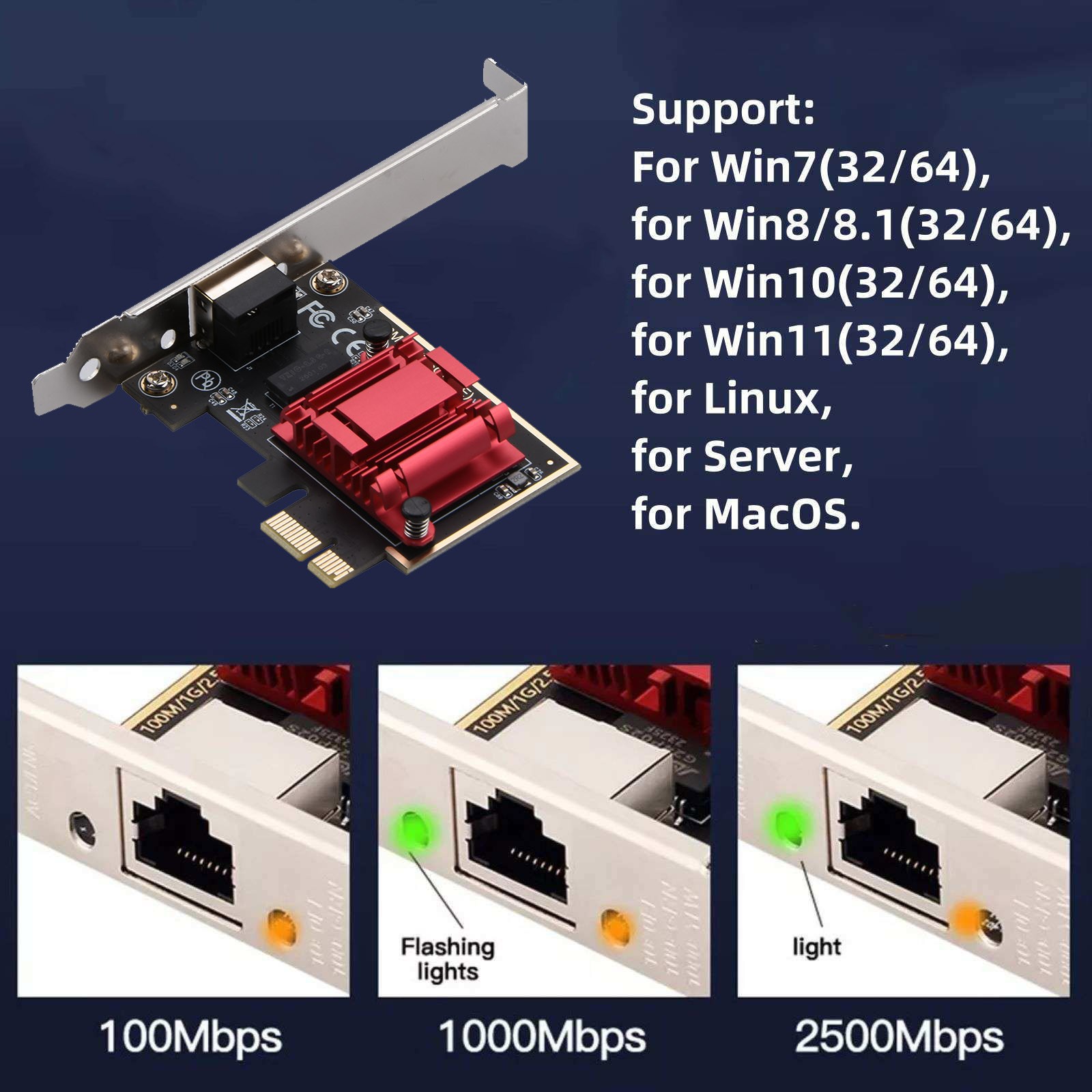 2.5G Gigabit Ethernet Adapter RJ45 RTL8125 PCI-E Gaming Network Card For Windows