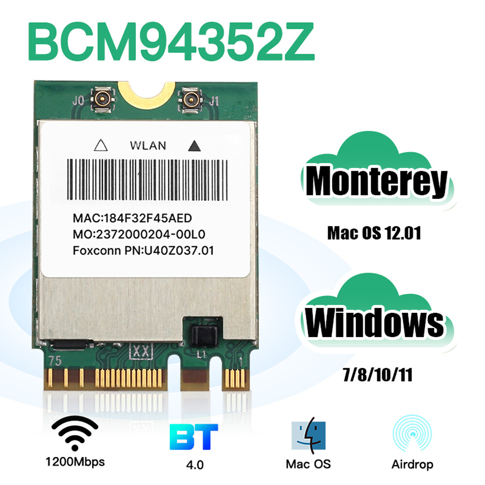 BCM94352Z M.2 NGFF WiFi Bluetooth Card for Sonoma macOS PC Windows Plug and Play