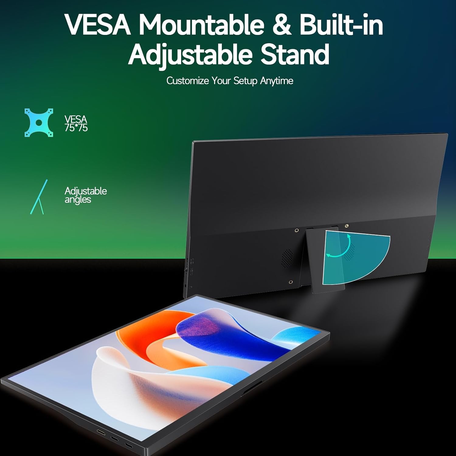 15.6″ FHD Portable Monitor, Dual USB Type-C HDMI, Built-in Speakers
