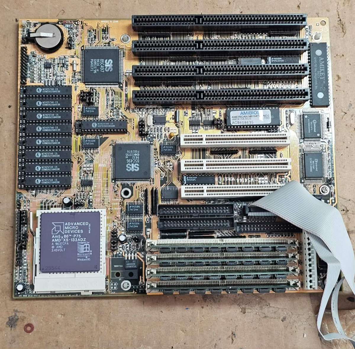 Rare Retro MSI MS4144 Socket3 Motherboard PCI ISA w/AMD-X5-133ADZ CPU + 16MB Ram