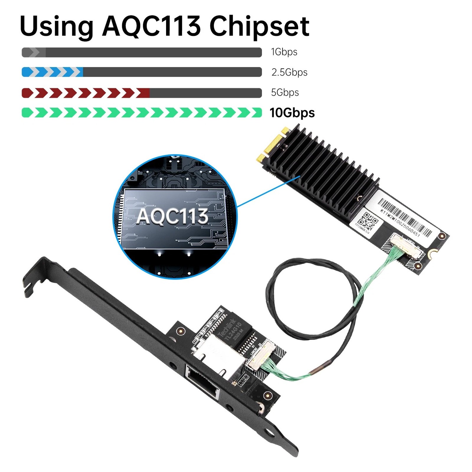 AQC113 M.2 B+M 10GbE Network Card to RJ45 Ethernet Network Adapter for Desktop